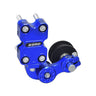 Aluminum Dirt Bike Chain Tensioner with black wheels, designed for universal fit and easy installation, featuring an adjustable torsion spring for automatic chain adjustment during rides.