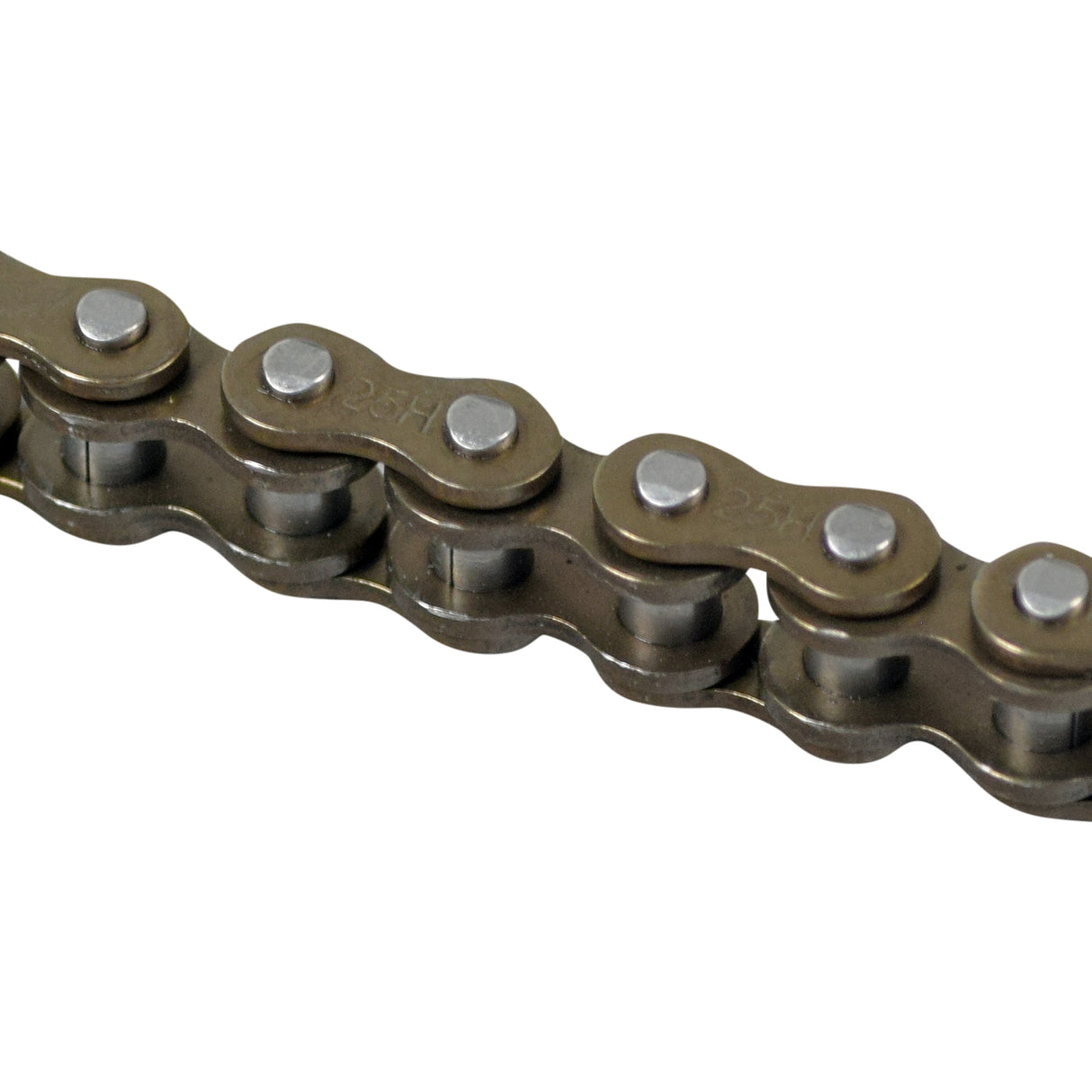 Close-up of the 118 Link #25 Chain for Currie Scooters, showcasing its metal links and bolts, designed for various electric scooter models including eZip, IZIP, and Schwinn.