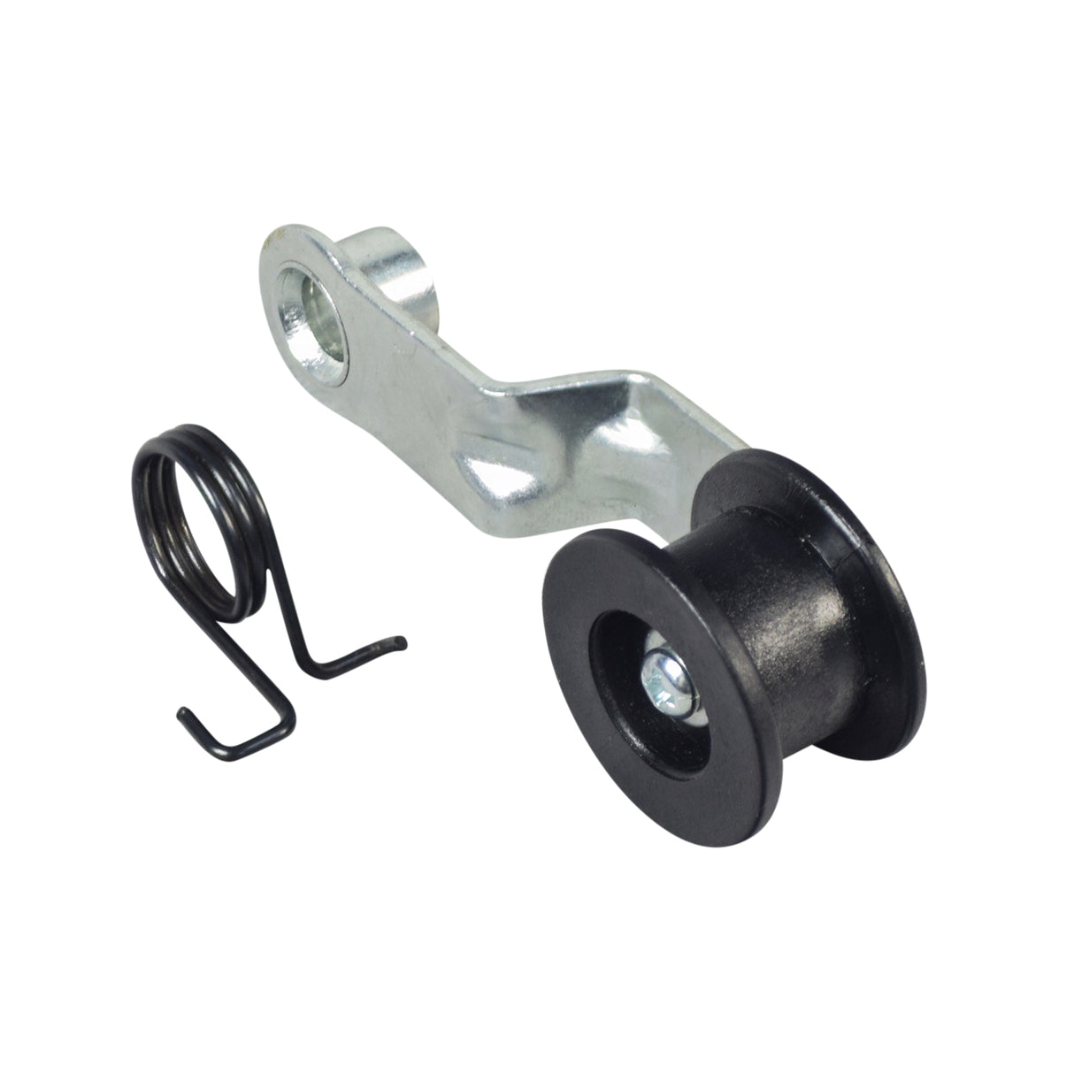 Chain Tensioner with Spring for the Pulse ATV Quad Ride-On, featuring a metal pulley, black spring, and roller, essential for maintaining chain tension and preventing it from falling off during rides.