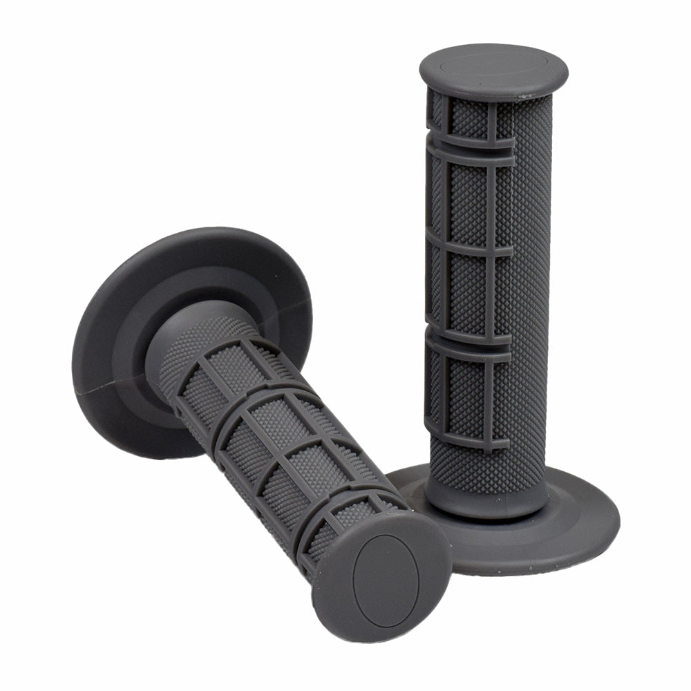 Rubber Waffle Style Handlebar Grip Set for Scooters, ATVs, & Dirt Bikes, showing close-up details of textured grips designed for a firm, comfortable hold on 7/8 handlebar shafts.