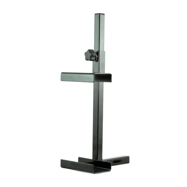 Walker Holder for Golden Alante & Compass Power Chairs with Stadium Seating, featuring a black tubular steel stand with an adjustable black handle, designed to securely hold personal mobility devices.