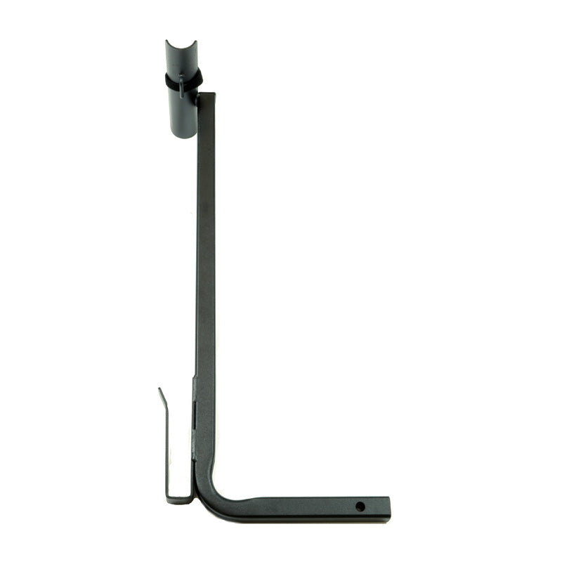 Walker Holder for Jazzy and Jet Power Chairs with Comfort Seating, featuring a black metal bracket and rod, designed for secure attachment with included mounting hardware.