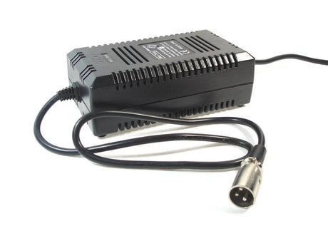 24 Volt 3.0 Amp XLR Battery Charger (Standard) for electric scooters and power chairs, featuring a black power supply unit with an attached cable.