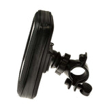 Weatherproof Handlebar Mount Smartphone Holder for Bikes & Scooters: Close-up of a black, weatherproof case with a handlebar attachment, designed to secure smartphones on bikes, scooters, ATVs, and other tubular frame vehicles.