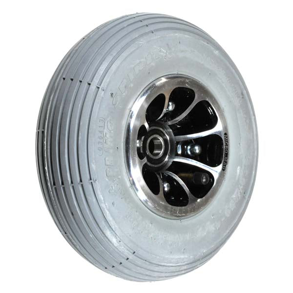 9x3 (2.80/2.50-4) Wheel Assembly for Jazzy 1143 Power Chair and Pride Celebrity & Legend Scooters; features a silver rim and pneumatic tire for mobility support.