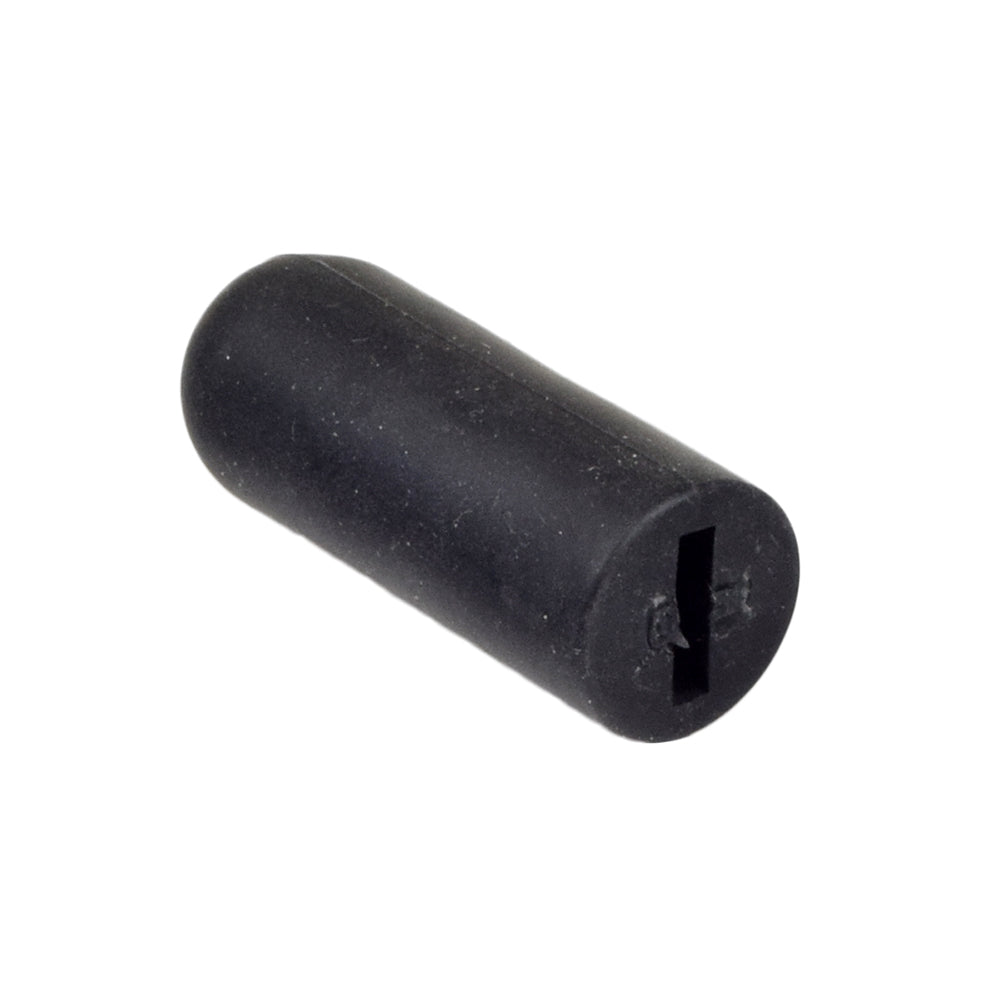 Black Rubber Wheel Lock Lever Tip for Invacare 900 & 9000 Series Wheelchairs, a small black cylindrical object with a hole, designed for easy gripping to lock and unlock wheelchair wheels.