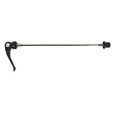 Wheel Skewer with Quick Release shown in close-up, featuring a black handle and thin metal bar, ideal for various scooters and bikes.