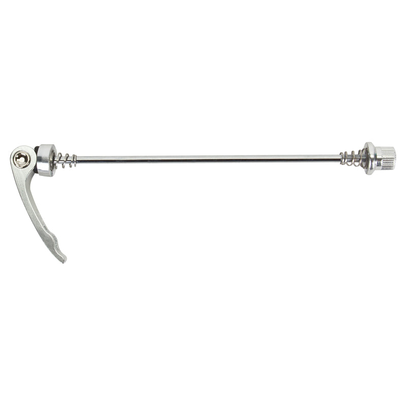 Close-up of the Wheel Skewer with Quick Release, featuring a long metal bar designed for easy attachment to bicycle or scooter wheels, shown against a plain background.