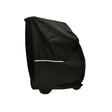 Weatherproof Cover for Folding Power Chairs, shown on a cart, features a black, durable 400-denier nylon fabric with a white stripe and built-in belt loops for secure attachment.