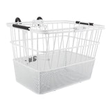 Lift-Off Wire Basket with Mesh Bottom (Blemished), featuring a white shopping basket with black handles, designed for bikes and scooters.