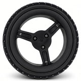 Rear wheel drive wheel for the Jazzy carbon travel power chair, size 215 x 50. All black and flat free.