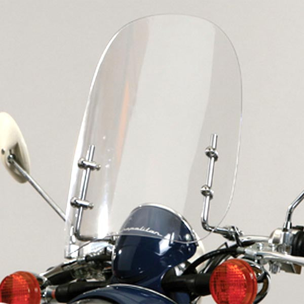 Close-up view of the Windshield for the Honda Metropolitan Scooter, showcasing the smoke-tinted windshield designed to reduce highway hazards and wind resistance, perfectly fitting pre-2013 models.