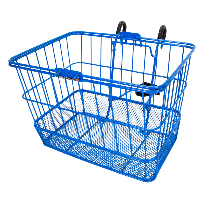 Lift-Off Wire Basket with Mesh Bottom, featuring a sturdy design with black handles, ideal for scooters and bikes.