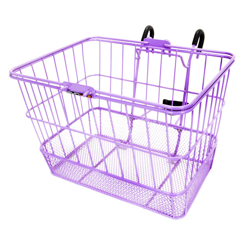 Lift-Off Wire Basket with Mesh Bottom featuring black handles, designed for bikes and scooters, offers practical storage.