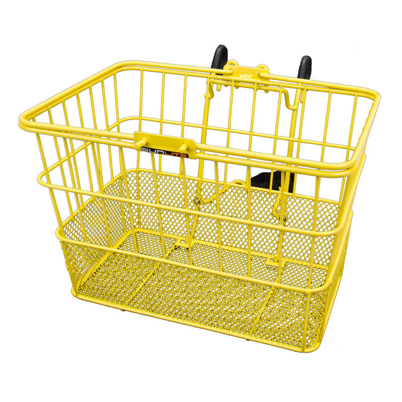 Lift-Off Wire Basket with Mesh Bottom, featuring a sturdy design and black handles, ideal for scooters and bikes.