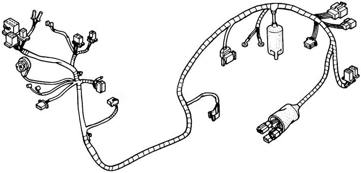 Diagram of wiring and connectors for the Wire Harness for Honda Elite 250 (1989 Models) (OEM), showcasing the layout and connections of the stock part matching original specifications.