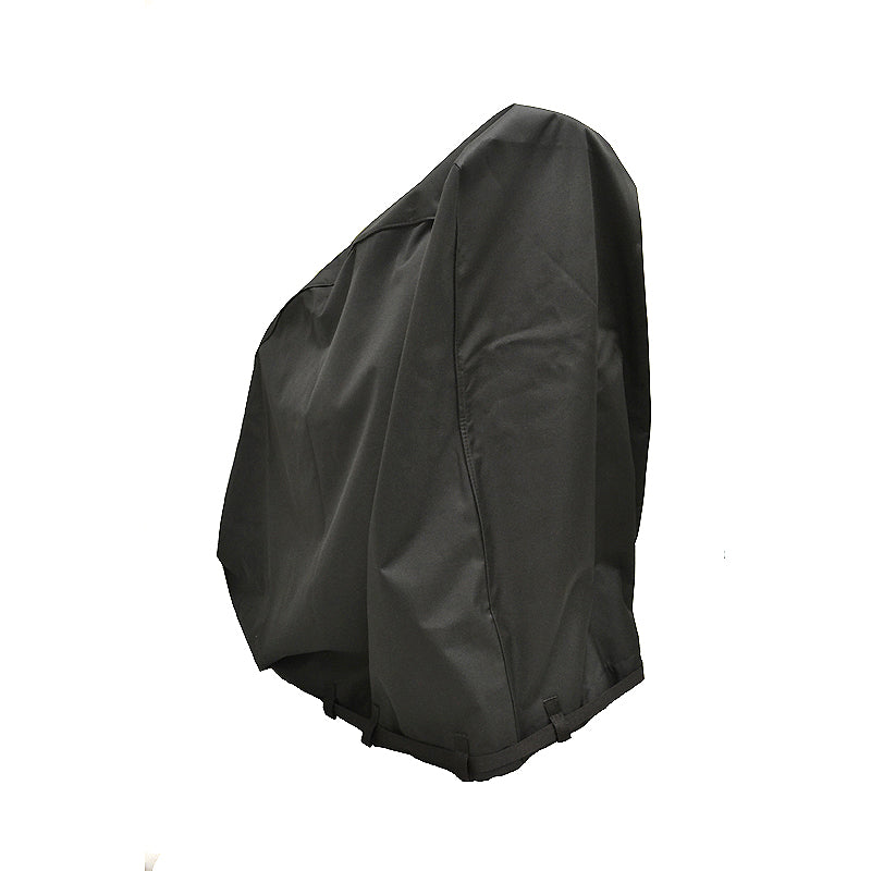 X-Large Weatherproof Cover for Power Chairs, shown in black material, designed to protect power chairs from rain and dust, featuring durable fabric, elastic bottom, and reflective strip for visibility.