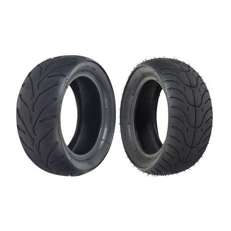 110/50-6.5 Tire for Mini Bikes, featuring shallow grooved tread for excellent traction. Suitable for models like Jetson Junior and Monster Moto MM-eRCH, with optional inner tube for easier inflation.