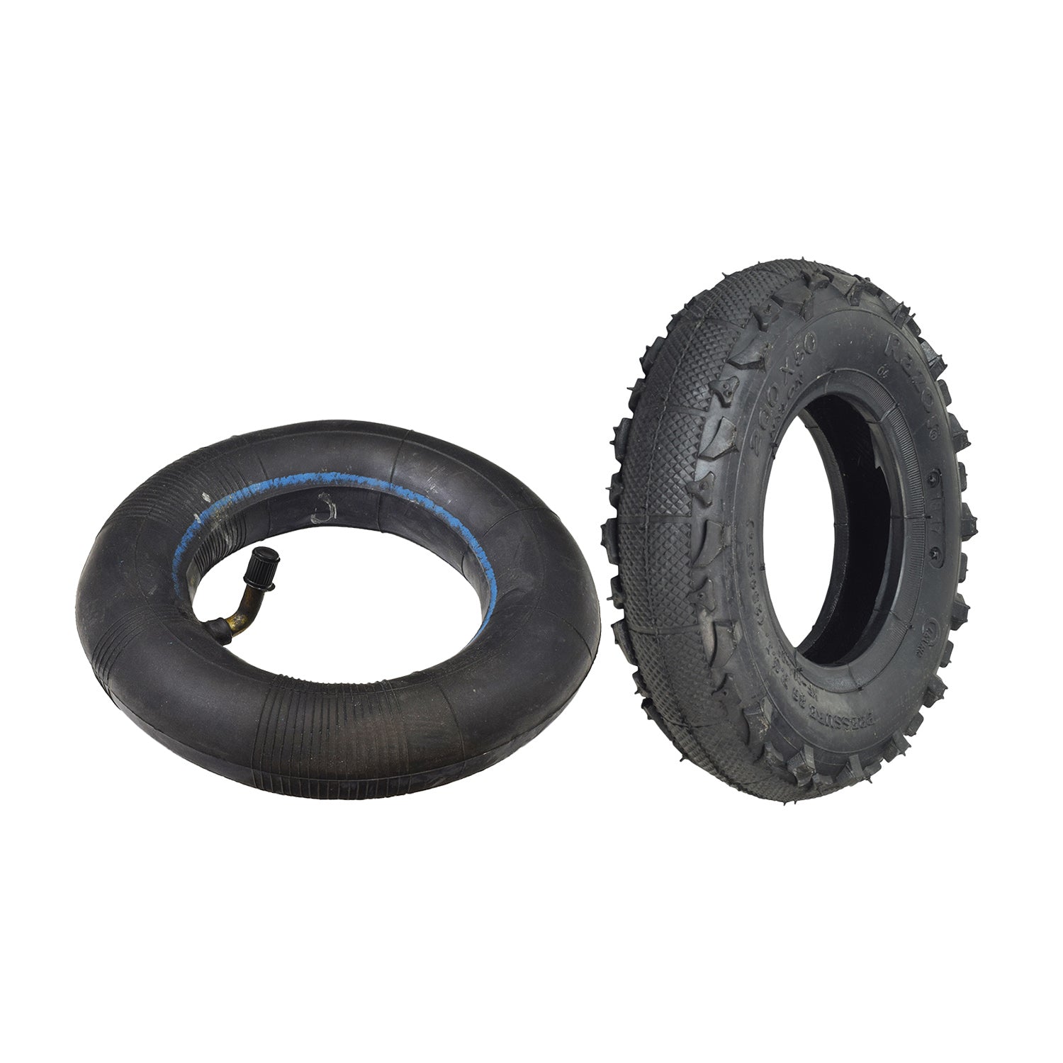 200x50 (8x2) Tire with KF914 Tread for the Razor Dune Buggy, featuring a black rubber body with a distinctive blue stripe, suitable for off-road scooters and includes an optional inner tube.