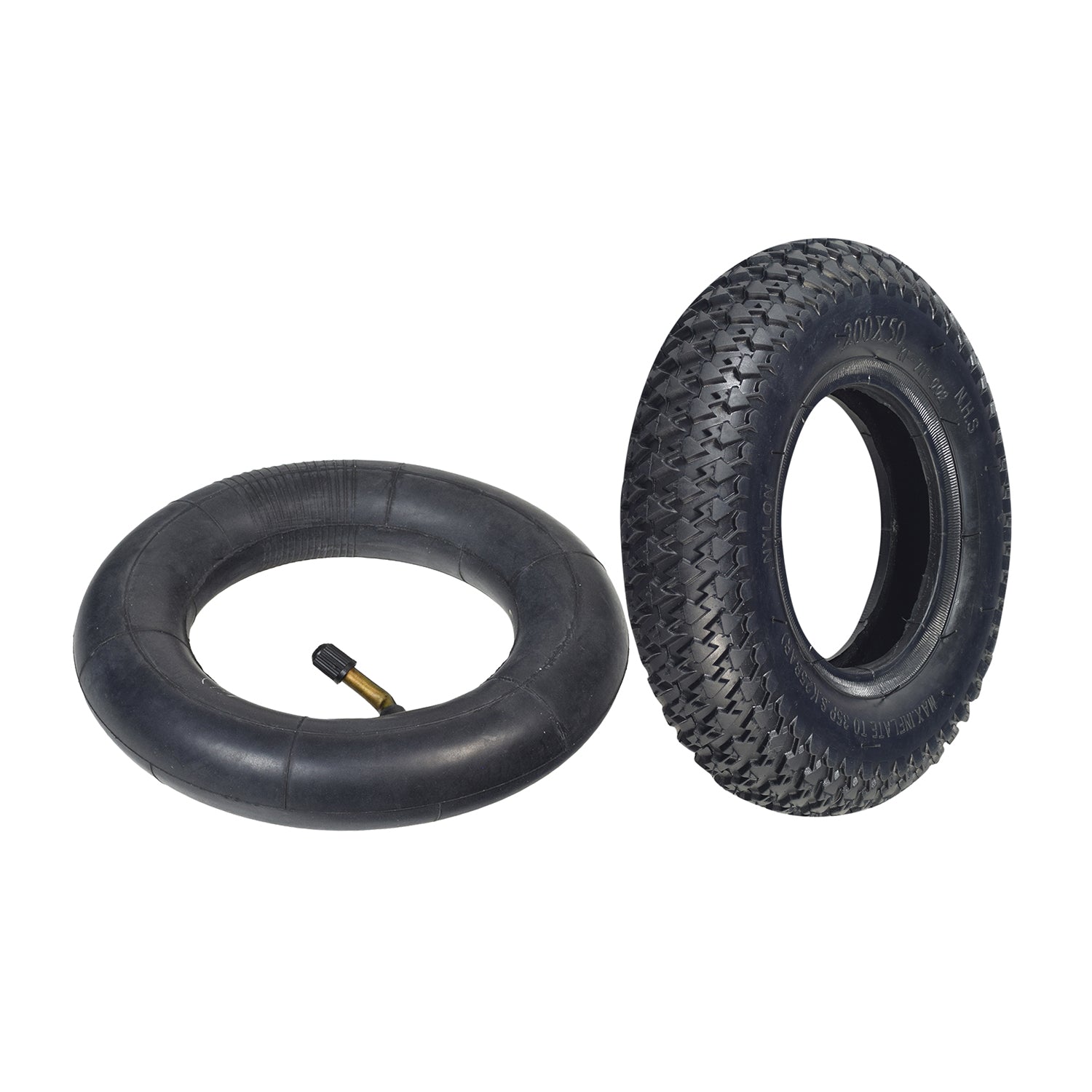 200x50 (8x2) Tire with Knobby Diamond Tread for the Razor Dune Buggy, featuring raised diamond-shaped knobs for enhanced traction, shown with an optional inner tube and 45-degree angled valve stem.