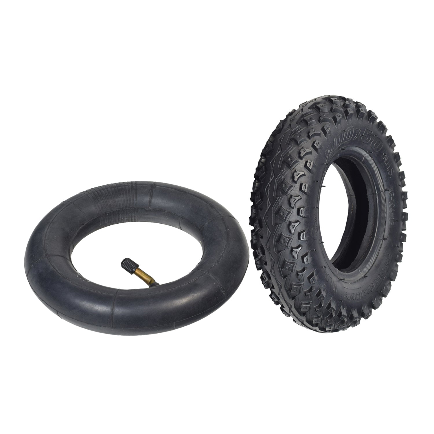 200x50 (8x2) Tire for the Razor RX200 electric scooter, shown with tread detail and a valve stem option, suitable for both front and rear wheels, designed for better traction on soft surfaces.