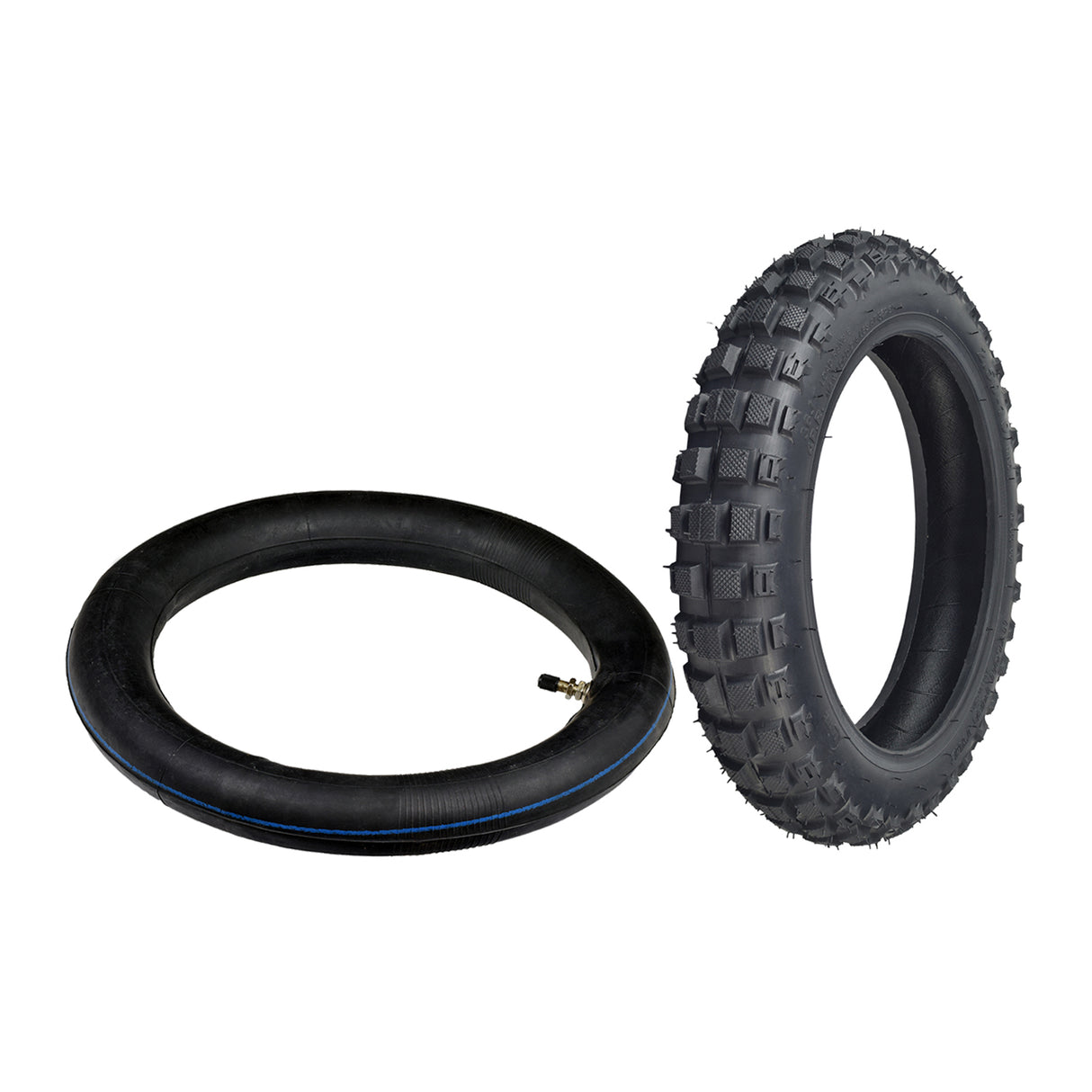 2.50-10 Dirt Bike Tire with Knobby Tread Pattern, featuring a distinctive blue stripe, designed for mini dirt bikes like Razor MX500 and MX650.