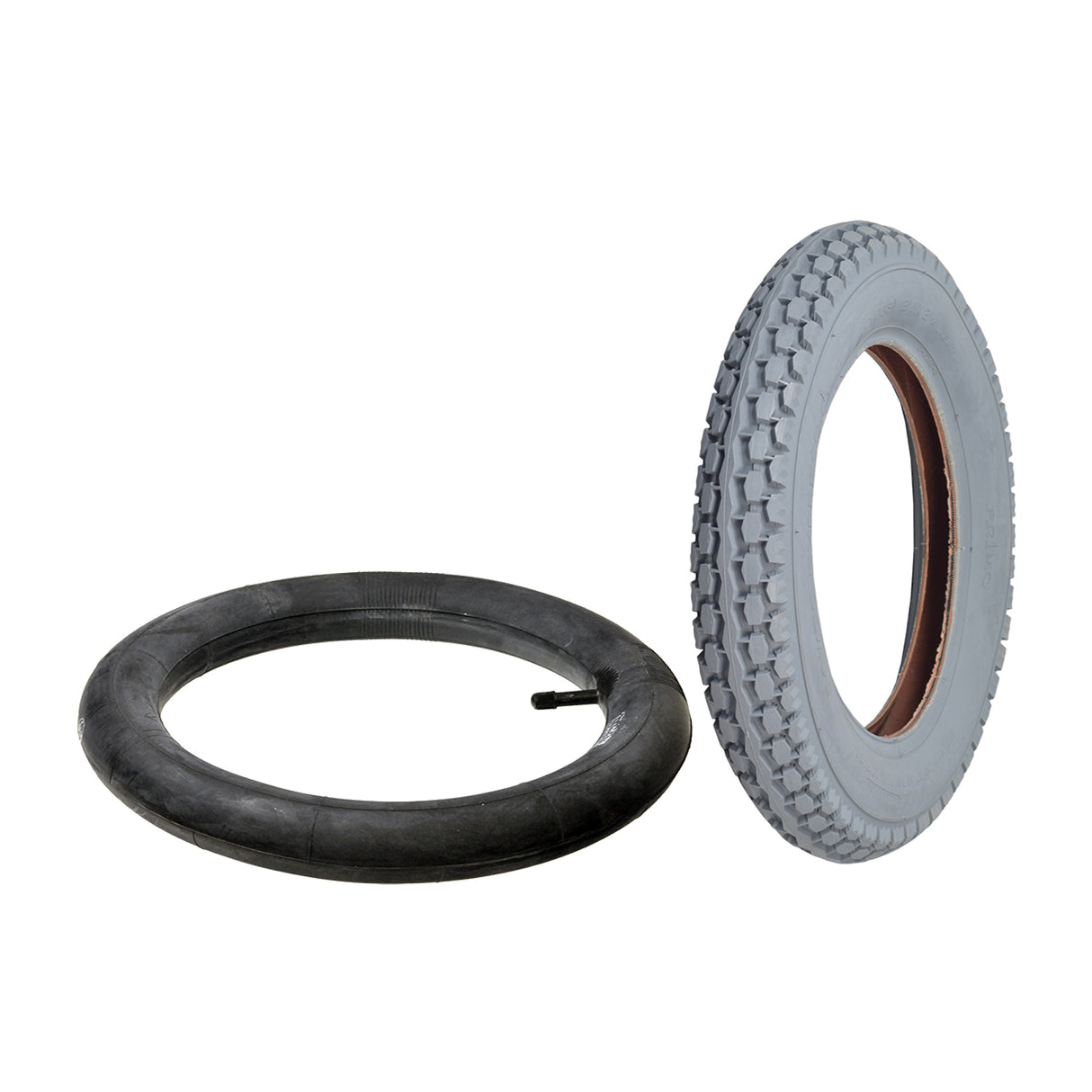 12-1/2x2-1/4 Pneumatic Mobility Tire with C628 Power Express Tread, featuring a knobby tread pattern, non-marking gray rubber, and designed for a smoother ride with an optional inner tube.