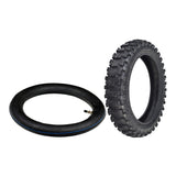 2.50-10 Dirt Bike Tire with Directional Knobby Tread, featuring a blue stripe and designed for mini dirt bikes like Razor Dirt Rocket MX500/MX650.