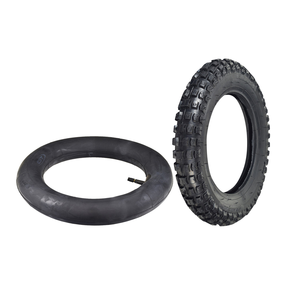 3.00-10 Tire with Knobby Tread for 49cc, 50cc, & 70cc Dirt Bikes, featuring a robust knobby tread pattern ideal for mini dirt bikes, shown in close-up to highlight tread details.