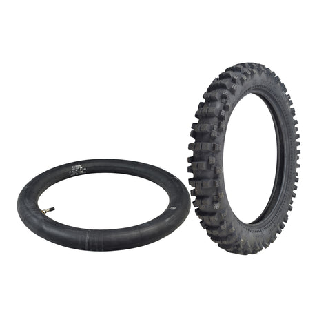 90/100-16 Trakmaster II Dirt Bike Tire with K760 Tread, featuring deep aggressive tread pattern and robust sidewall, suitable for off-road rear wheels on various dirt bikes. Available with optional inner tube.