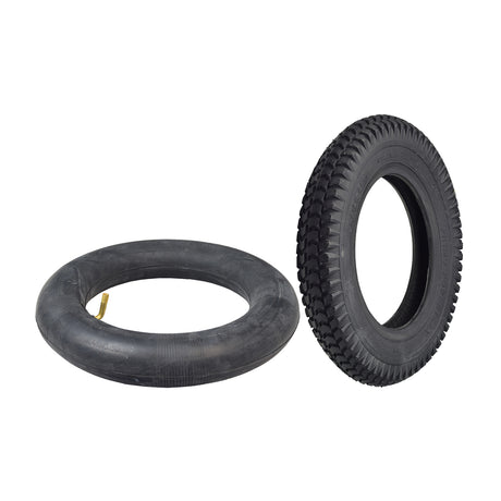 14x3 (3.00-8) Black Pneumatic Tire with C248 Powertrax Tread, showing distinctive tread pattern and available with an optional 90-degree angled valve stem for enhanced mobility chair performance.