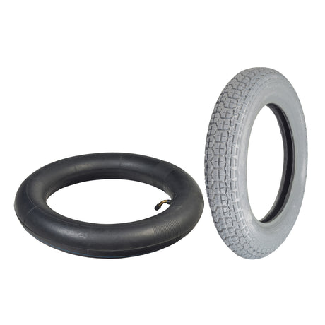 3.00-10 Pneumatic Mobility Tire with C131 Knobby Tread, shown with an option of a matching inner tube. The tire features a durable, knobby tread suitable for various mobility chairs and scooters.