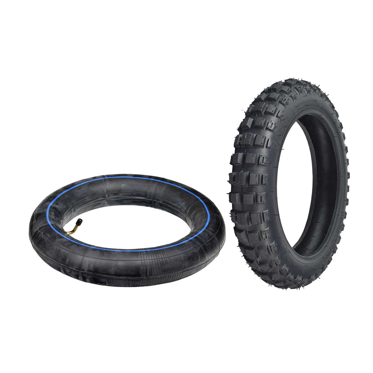 2.50-10 Rear Tire for Razor MX500, & MX650 Dirt Bikes, featuring a knobby tread pattern, shown with optional inner tubes for better fitment and ease of installation.