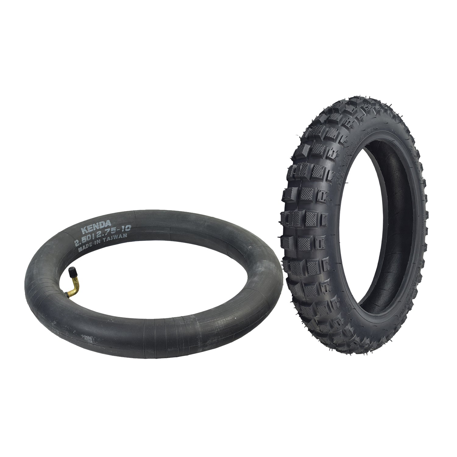 2.50-10 Tire for the Razor SX500 McGrath Dirt Rocket, shown with a rugged tread pattern, suitable for both front and rear rims, and available with optional inner tubes for easy installation.