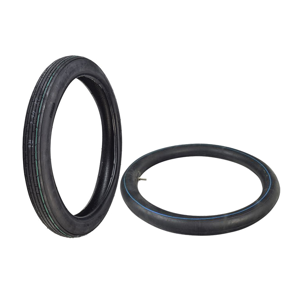 2.50-17 Pneumatic Rear Tire for Honda Cub C50, Cub C90, & Super Cub C100, featuring a black rubber construction with a blue line, designed for superior traction and longevity.