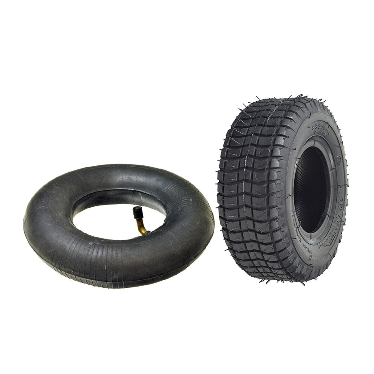 9x3-1/2 (9x3.50-4) Tire for the MotoTec MT-04 Solar Electric Go-Kart, shown close-up with tread detail, available with or without an inner tube for versatile go-kart and scooter use.