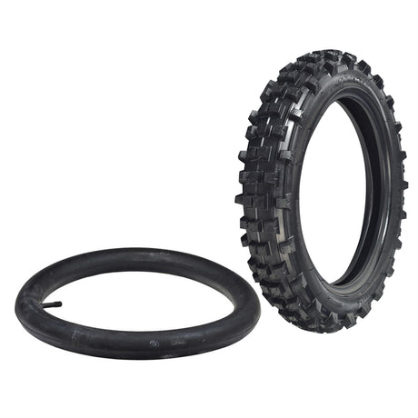 90/100-14 (3.00/4.10-14) rear tire with knobby tread for Baja Dirt Runner (DR90) dirt bike, featuring deep tread pattern and robust sidewall construction, ideal for off-road performance.