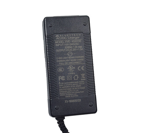 36 Volt 1.5 Amp XLR Battery Charger for the Razor Dirt Quad 500 ATV, featuring a black power supply with an attached cord and multiple LED indicators for battery charge status.