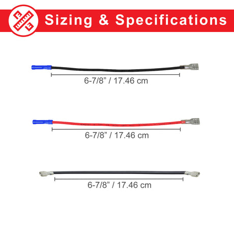 24 Volt Universal Battery Wiring Harness Kit with assorted wires and connectors, including insulated battery terminals, butt splice connectors, and black and red battery wires, displayed with measurements and labels.