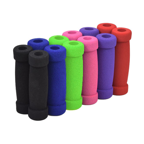 Handlebar Grip Set for Razor Kick Scooters, & PowerWings showing a row of soft, spongy foam grips in various colors, designed for comfortable hand-hold and easy installation on scooter handlebars.