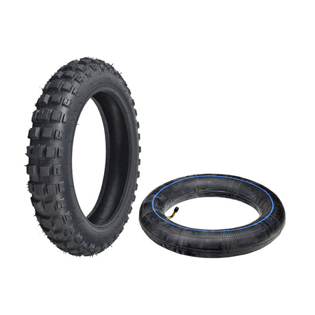 2.5-10 Tire & Tube Set for Baja, Honda, Minimoto, Motovox, & Razor Dirt Bikes, featuring a rugged black tire next to its matching black rubber tube, ideal for 49cc, 50cc, and 70cc models.