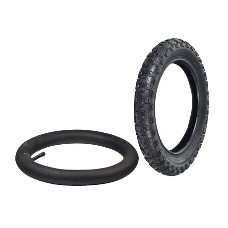 12-1/2x2-1/4 (57-203/62-203) Tire and Tube Set with Knobby Tread, displaying a pair of black tires with prominent knobby designs, suitable for various scooters.