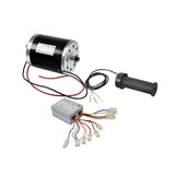 48 Volt 500 Watt Motor, Controller, & Throttle Kit for scooters & bikes, featuring a black and silver electric motor with wires and a handle, ideal for various electric vehicle applications.