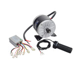 24 Volt 300 Watt Motor, Controller, & Throttle Kit, featuring a black and silver electric motor with connected wires and a handle, suitable for electric scooters and bikes.