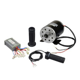 Close-up of 36 Volt 1000 Watt Motor, Controller, & Throttle Kit for Scooters, Bikes, & Go-Karts, showcasing the motor with wiring, mounting bracket, and various connectors.