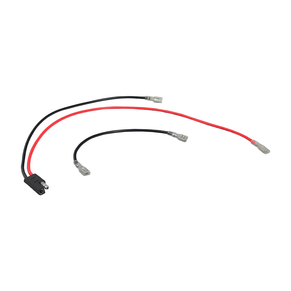 24 Volt Battery Wiring Harness Kit for Schwinn, GT, IZIP, eZip, & Mongoose Scooters, showing close-up of black and red electrical wires and connectors for wiring two 12V 10Ah batteries in series.