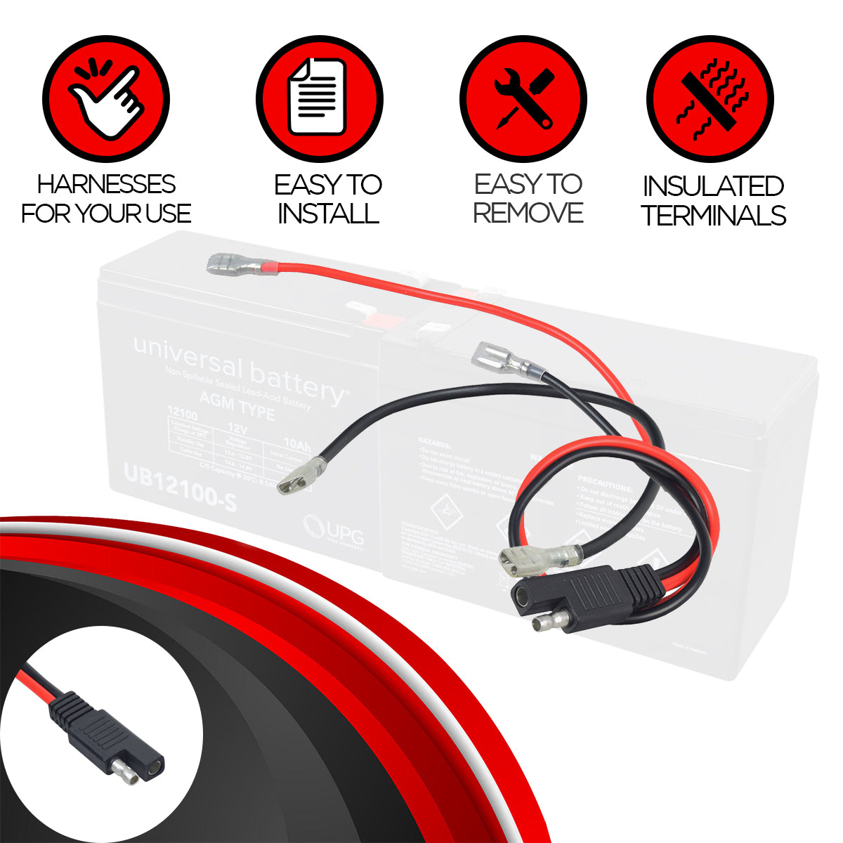 Close-up of the 24 Volt Battery Wiring Harness Kit for Schwinn, GT, IZIP, eZip, & Mongoose Scooters, showing connectors and cables used to wire two 12V batteries in series.