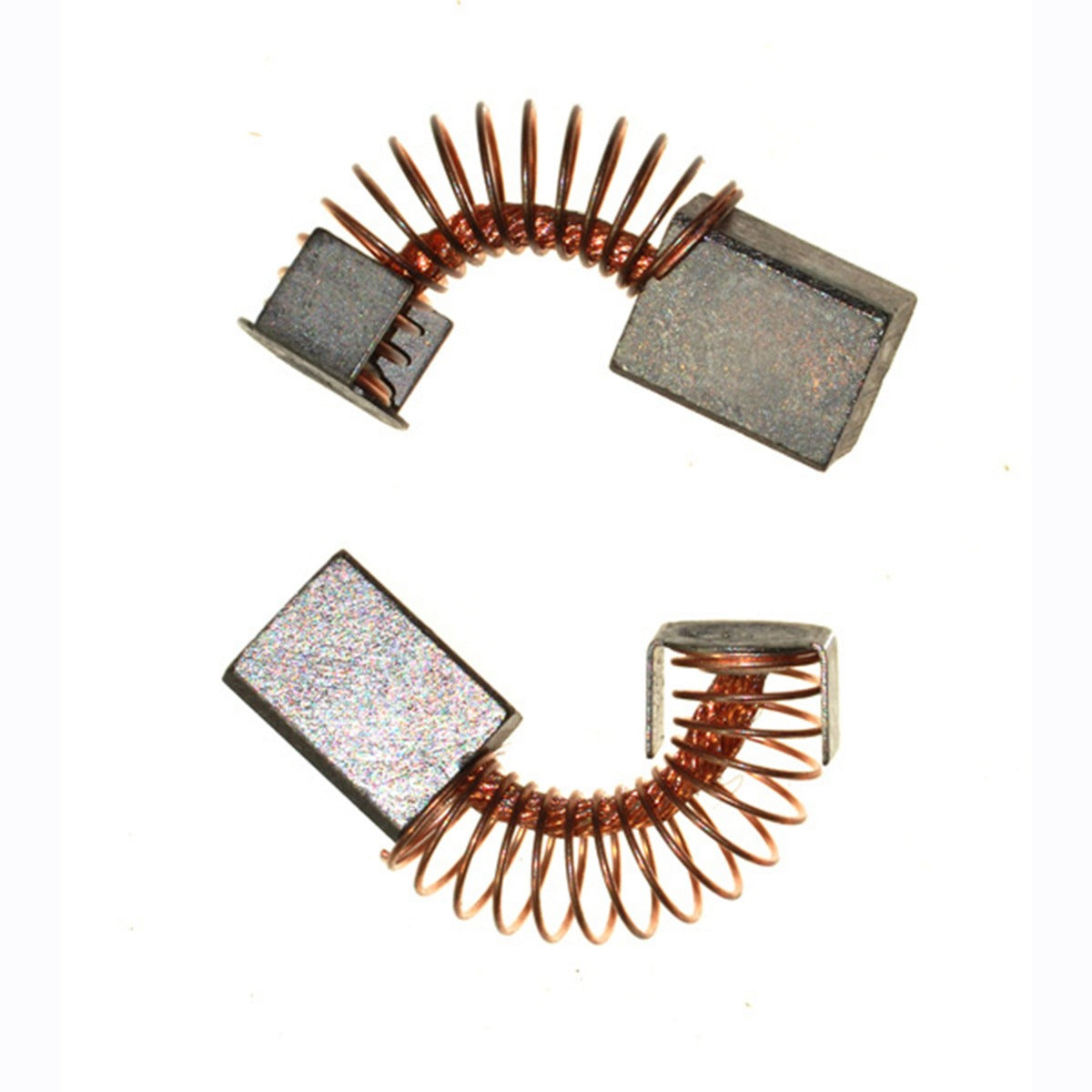 Close-up of Motor Brushes for the ActiveCare Osprey 4410 (Set of 2), showing a compact rectangular graphite and copper component with attached wires, essential for the scooter's DC motor system.