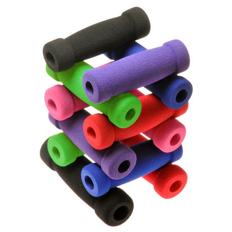 4-1/4 Universal Handlebar Grip Set for Mobility Scooters: A stack of colorful foam grips designed to fit handlebars with a diameter of 5/8 to 7/8, suitable for various scooter brands.