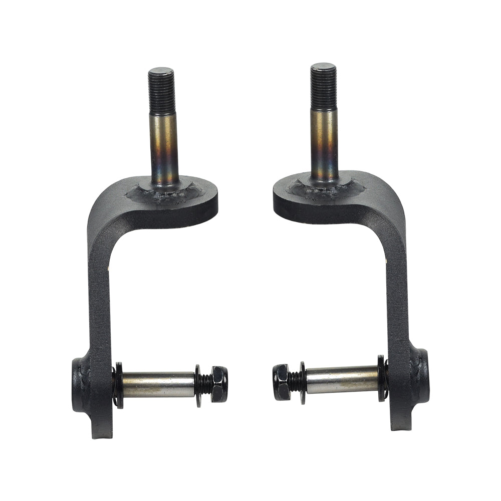 Caster Fork Assembly for the Go-Go Go-Chair, featuring two metal parts including washers and a nut, designed for specific and retrofit models of Pride Mobility chairs.